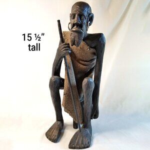 African Art Vintage Wood Carved Ghana Medicine Man 15½-inch tall